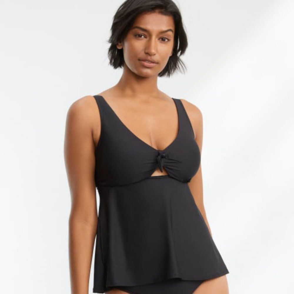 Birdsong Bare Necessities Size 36I Underwire ECO ONYX Tie Front Tankini Swim Top